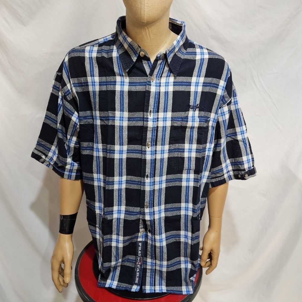 Vintage Phat Farm Plaid Dress to Casual Shirt Short Sleeves XL